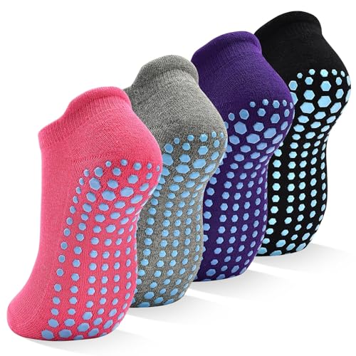HYCLES 4 Pairs Non Slip Yoga Socks with Grip -Pilates Socks for Men and Women Anti Slip Grippy Sock for Yoga Pilates Barre Home Hospital UK 4-7