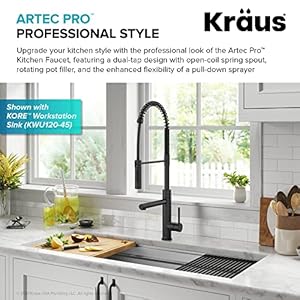 Kraus artec pro commercial style pull down single handle kitchen faucet with pot filler in matte black kpf 1604mb  urban country home decor