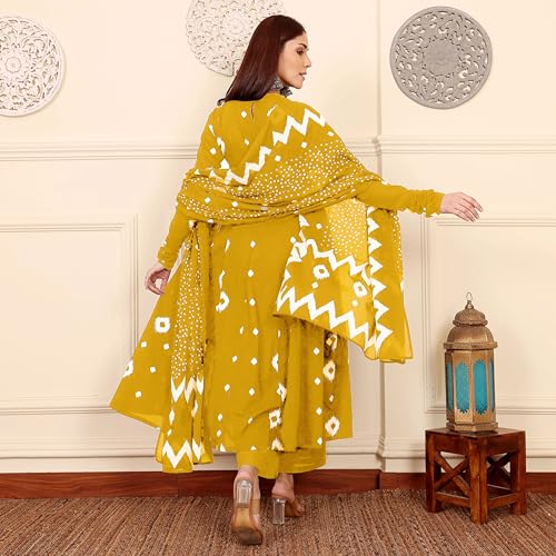 Image of ANNI Designer | Rayon Anarkali Printed Kurta with Pant & Dupatta | Cotton Kurta Set for Women | Stylish Co-Ord Set with Dupatta Ethnic Dress for Women
