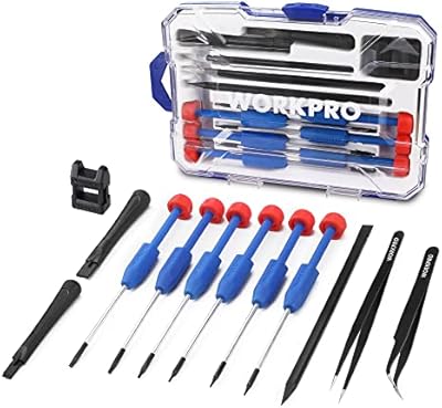 WORKPRO 12 in 1 Torx Screwdriver Set with T3 T4 T5 T6 T8 T10 Security Torx Bit & Precision Magnetic Screwdrivers, Tweezers,Pry Bars, Spudger for Eyeglass, Watch, Computer, Phone, …