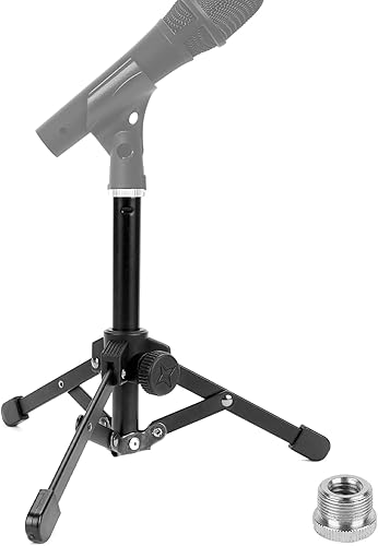 GEEKRIA Soporte de micrófono para trípode de sobremesa, soporte de micrófono de escritorio con pies antideslizantes plegables, compatible con
