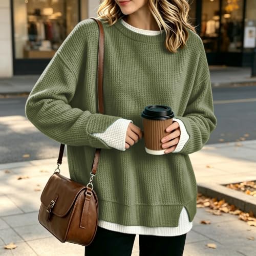 Oversized Mock Neck Sweatshirts for Women Long Sleeve Waffle Sweatshirt - image 3