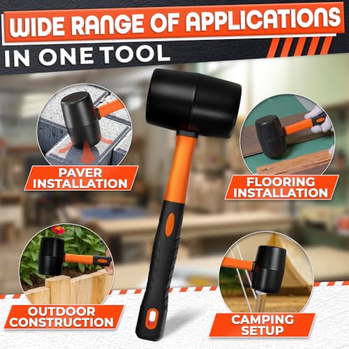 Image of Rubber Mallet Hammer 32 Oz, Orange, Soft Face Non-Marring Head | Soft Non-Marring Rubber Head, Ergonomic Non-Slip Handle; Flooring, Decking, Paver and Tent Stake Work; Anti-Vibration Grip