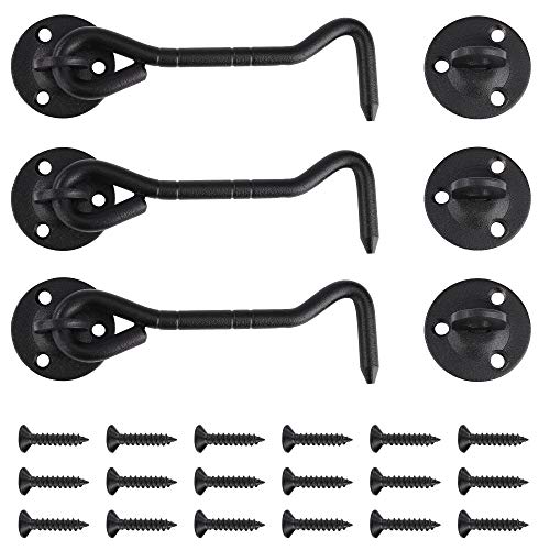 Crochet de Cabine Noir Portail Loquet en Acier Inoxydable avec Montage Des vis Pour l'entrepôt Porte la Fenêtre Porte pour Animaux 3 Pièces 100mm