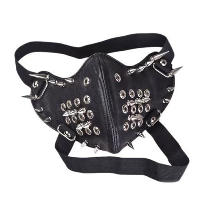 Gothic Steampunk Mouth Face Mask Vintage Rivet Gear Chain PU Leather Mask for Men Women Halloween Cosplay Masquerade Carnival (Style 5)