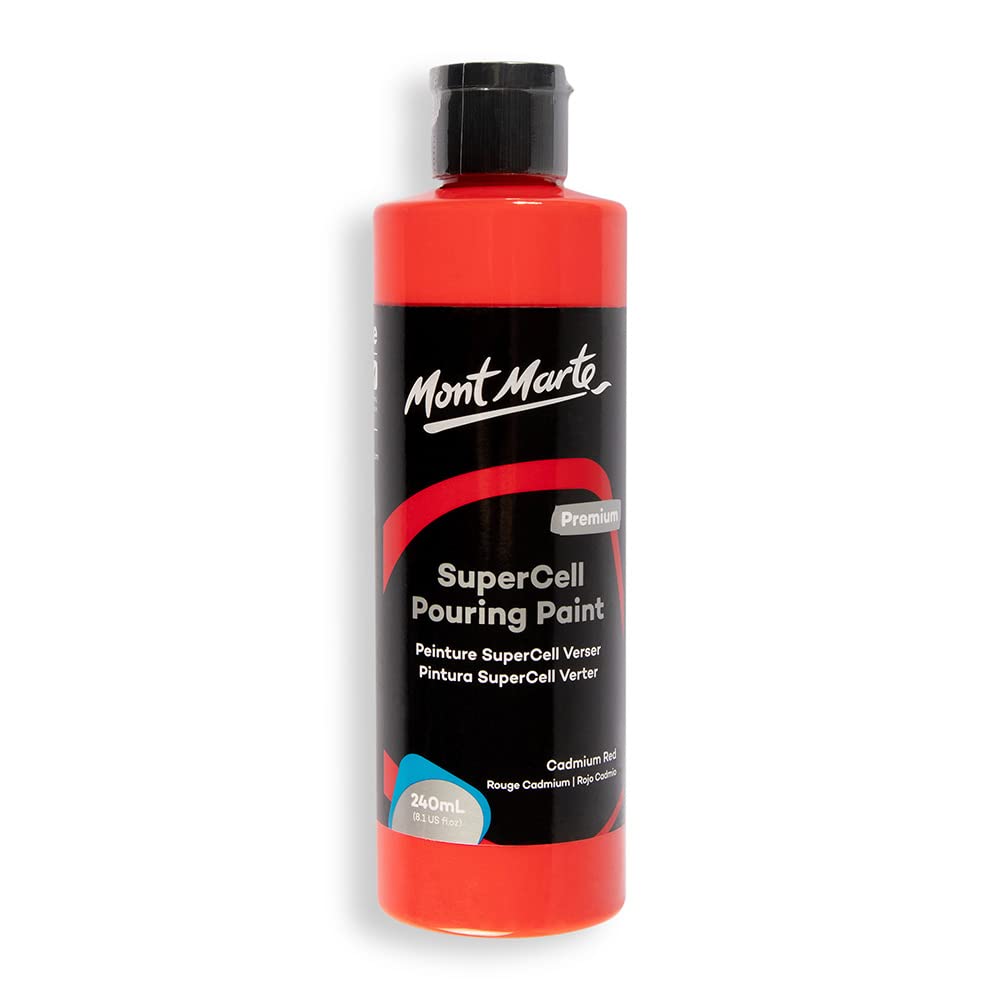 Mont Marte Cadmium Red Supercell Pouring Paint Premium 8.1 Us Fl.oz (240Ml) – Paint Bottle, Creates Instants Cells In Fluid Art, Ideal For Art, Craft, Pour Art