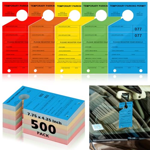500 Pack Parking Permit Hang Tags Numbered 1-100 Multicolor Parking Permit Tag 7.75 x 4.25 Inch Parking Tickets with Numbered Perforated Visitor Hotel Guest Passes Car Hang Tags for Rearview Mirror