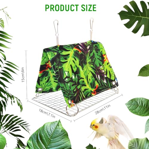 Image of Qpets Hanging Bird Hammock, Soft Bird Nest with Removable Metal Tray, Birds Nest House Shed Hut Parrot House Cozy Resting Hut for Parakeet, Cockatiel, Lovebird & Small Pets (28X18X15cm)