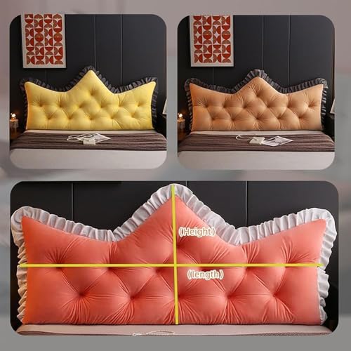 Kopfteilkissen, Weiches Rückenkissen Im Prinzessinnen-Stil mit Krone Zum Sitzen Im Bett, Langes Kissen fürs Bett, Lesekissen, Kissenrückenlehne,1,90 * 50cm