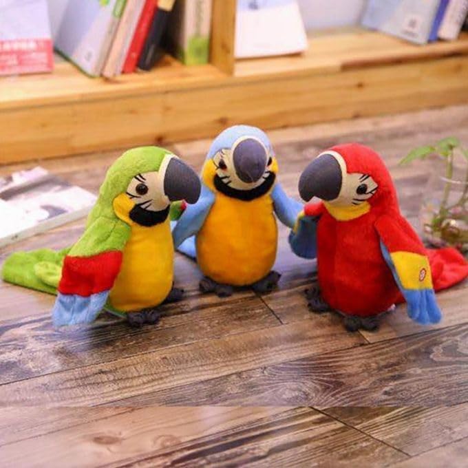 Image of PRIME Talking and Dancing Parrot Toy for Kids Soft Plush Musical Bird Toy with Preloaded Music /Songs, Voice Repeat and Dance Functions Funny Return Gift for Kids Multicolour Pack of 1 (Talking Parrot)