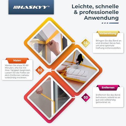 HASKYY Goldband Malerkrepp Kreppband 10x Malerband 30mm x 50m Profi Abdeckband Malertape Klebeband Washi Tape Gold Papiertape Selbstklebend – Ansicht 2