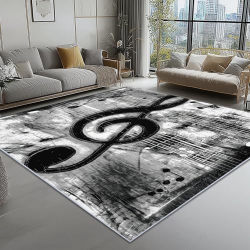 Alfombra de área Negro, para la decoración del Pasillo Alfombras 120 x 180 cm Interiores Antideslizantes Alfombras Música Runa Pelo Corto Lavables Alfombras de Sala de Estar