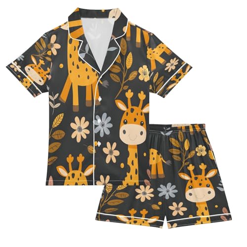 senya Pajama Sets Silky Button Down Nightwear Sleepwear Size 5-14 Years Giraffe Flower