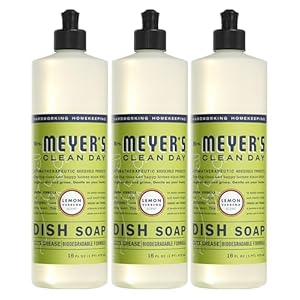 MRS. MEYER’S CLEAN DAY Liquid Dish Soap, Biodegradable Formula, Lemon Verbena, 16 fl. oz – Pack of 3