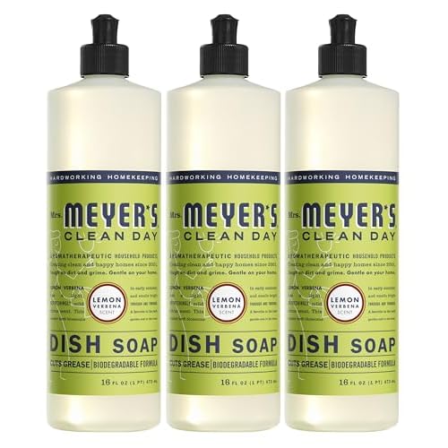 MRS. MEYER’S CLEAN DAY Liquid Dish Soap, Biodegradable Formula, Lemon Verbena, 16 fl. oz – Pack of 3