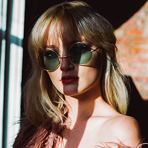 Image of Red Lens Circle Glasses Small Round Polarized Sunglasses for Women Men Retro Hippie Style Circle Sun Glasses
