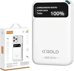 Power Bank Indução 10000 mAh, Carregador Portátil Turbo 20W, Cabo Tipo C e iPhone Embutido, Botão Liga e Desliga, Entrada USB e Tipo C, Tecnologia Power Delivery, Carregamento Super Rápido