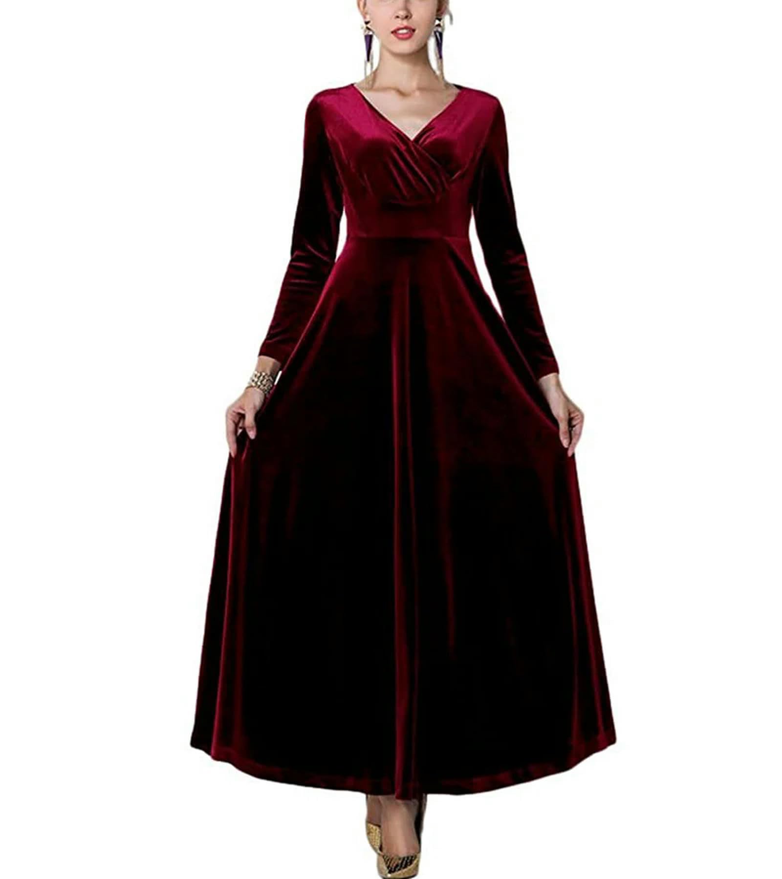 Vestido largo de otoño, cóctel, fiesta, noche, elegante, cuello en V, terciopelo, vestido formal, vestido maxi para mujer, vestidos