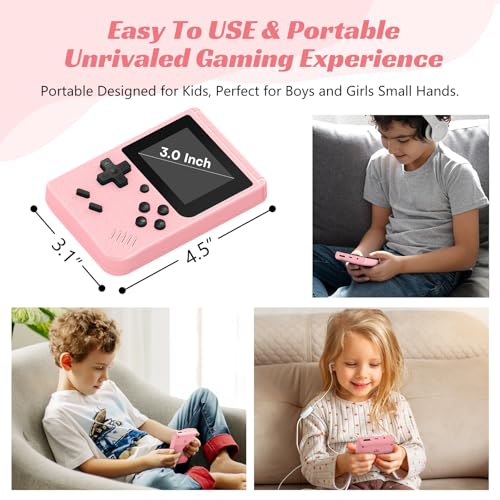 Image of Mini Retro Handheld Games Console, Built-in 400 Video Games, Portable Video Gaming Player with 3.0 Inch IPS Screen and Rechargeable Battery(Pink)