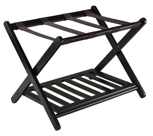 Winsome Reese Luggage Rack with Storage Shelf, for Guest Room, Bedroom, Foldable, No Assembly, Espresso