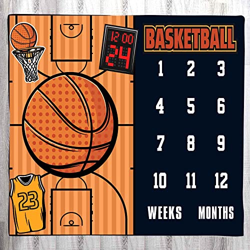 Image of Baby Age Blanket, Personalized Holiday Blanket for Newborn Baby Shower, Basketball Jersey Photography Background Prop for Neutral Newborn Baby, Baby Boy and Girl Gifts 47 inchx40 inch BTLSLY134