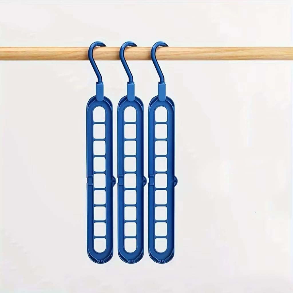 Plastic 9-Hole Foldable Clothes Hangers, Heavy Duty Space Saving Closet Organizer, 3 Pack (Blue) - Image 1 of 7