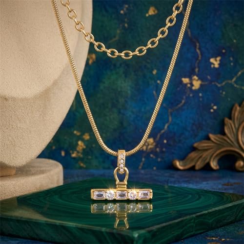 Image of Jeulia 14K Gold Plated Necklaces for Women, Dainty Paperclip Chain Choker T-Bar Layered Stackable Gold Necklace Jewelry Gifts