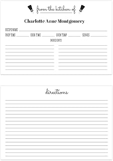 Personalized Black and White Recipe Cards / 50 Pack of Double Sided Reci...