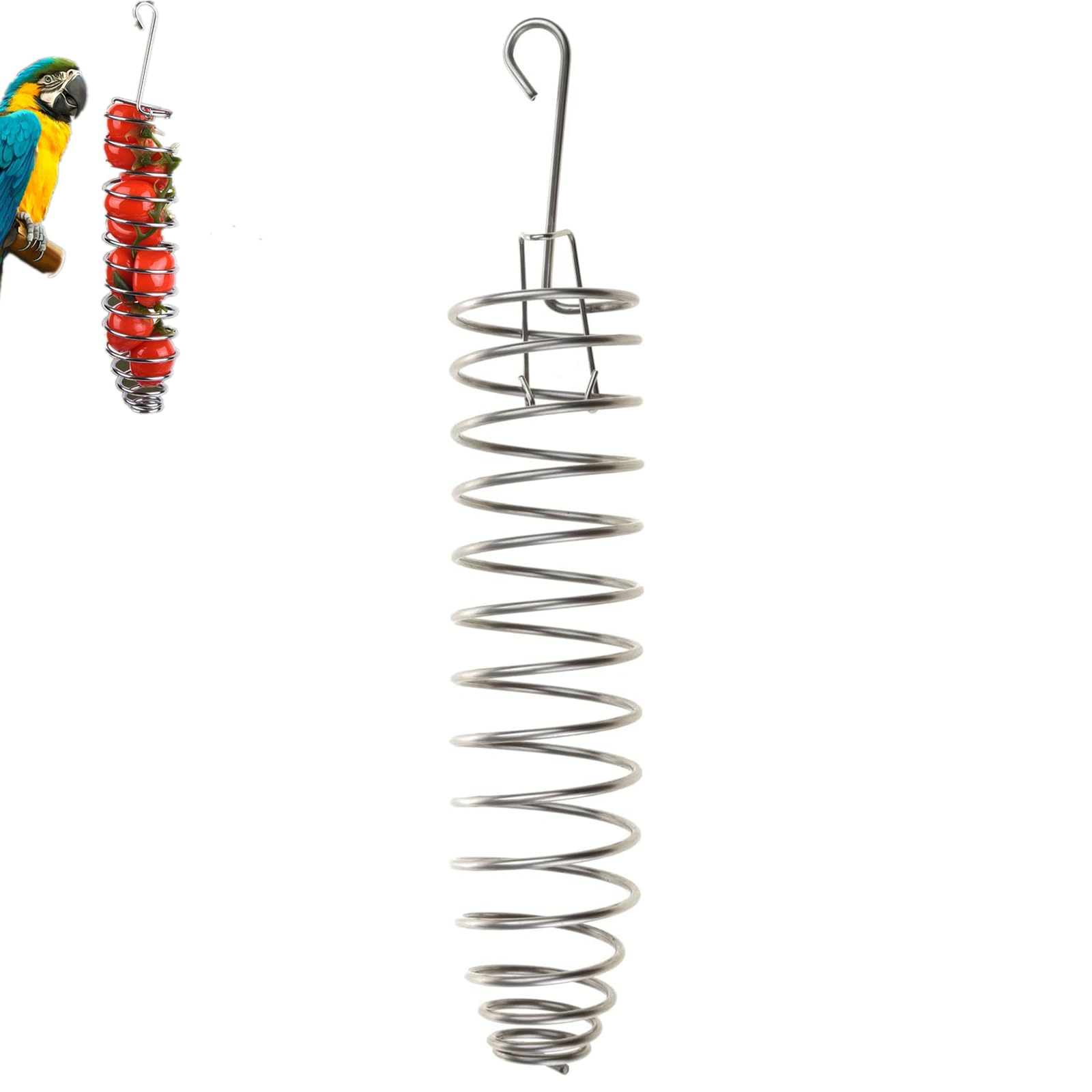 Bird Food Holder Parrots Foraging Toys for Birdcage Hanging, Stainless Steel Bird Treat Feeders Food Basket for Parakeet Cockatiel African Grey Conure Cockatoo Macaw