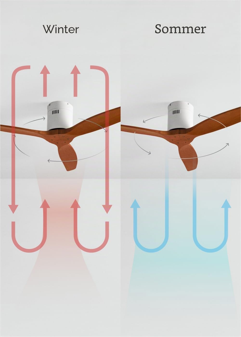 CREATE / WINDCALM M/Deckenventilator ABS Weiß Dunkelholzflügel-Optik mit WLAN und Fernbedienung/Leise, 40W, Ø132cm, 6 Geschwindigkeiten, Timer von 1 bis 4 Std., DC-Motor, Sommer-Winterbetrieb