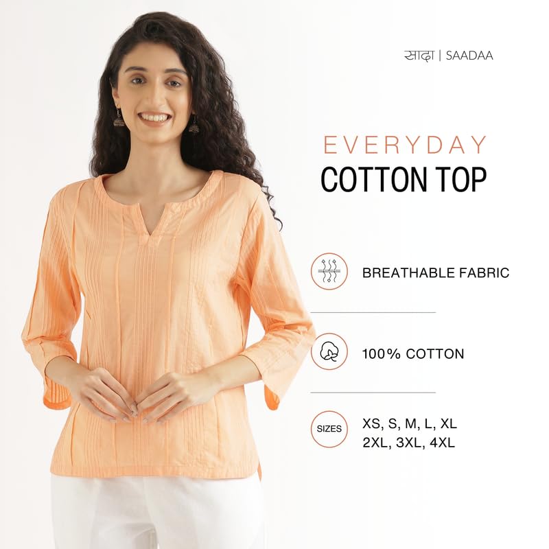 Image of SAADAA Everyday Cotton Top | Women's Regular Solid Color Top | Casual /Office Wear