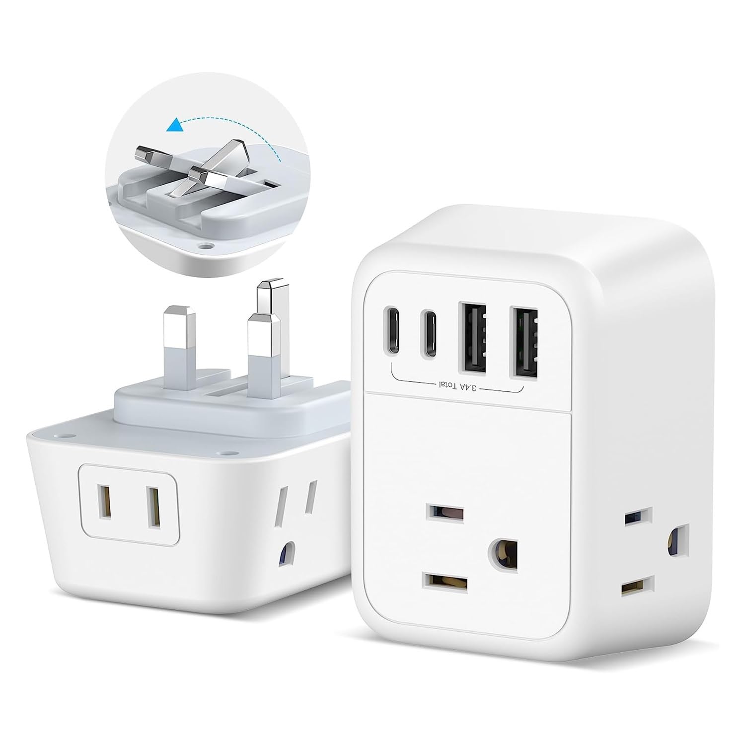 Adaptador de Viaje Plegable para Reino Unido 8 en 1 con USB-C