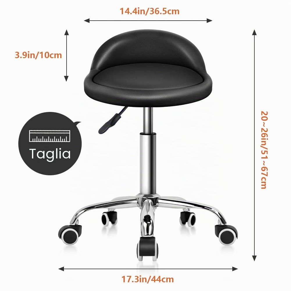 KKTONER Sgabello Rotondo in Pelle PU con Schienale Regolabile Regolabile in Altezza Sedia da Lavoro Girevole con Ruote Spa (Nero)