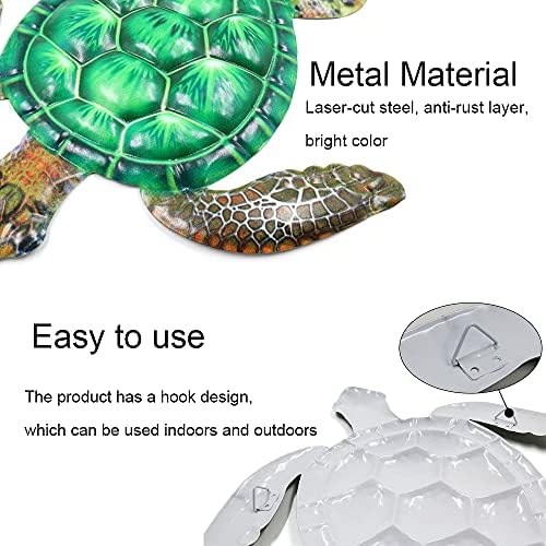 12Inch Metal Sea Turtle Wall Decor , Ocean Sea Turtle Hanging Wall Art Decor, Metal Marine Life Theme Wall Decoration for Bathroom Garden Swimming Pool(green)