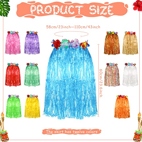 Unittype 36 Pcs Hawaiian Luau Hula Skirts Grass Skirts Elastic Hibiscus Flowers Colorful Luau Party Favors Tropical Decorations for Women Adults Summer Celebrations Party Supplies, 23.6 Inch2