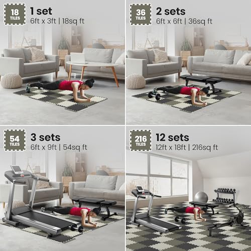 Image of bemaxx Gym Mats Set - 18 pcs EVA Interlocking Foam Floor Tiles (12.6 inchx12.6 inchx0.4 inch) 18sqft Protective Gym Flooring Sports Home Workout Exercise Mats Puzzle Garage Fitness Play-Room Pool Treadmill Bike