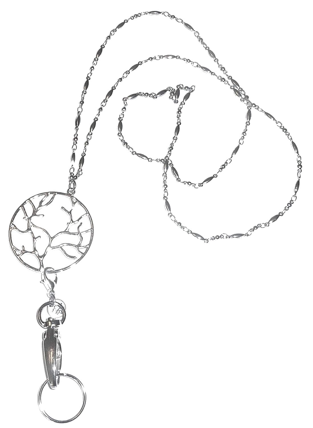Hidden Hollow Beads Trendy Da Donna Moda Cordino Collana E Porta Badge, Lungo 86,4 Cm, Mantiene Le Chiavi E Distintivo Tree Of Life - Silver-image