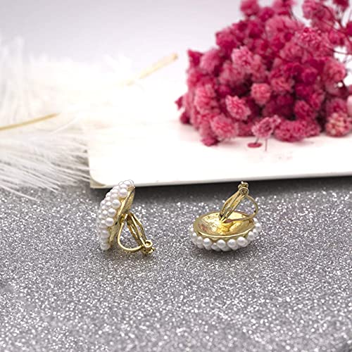 Yoqucol Simulated Pearl Golden Tone Big Clip On Earrings For Non Pierced Bridal-Elegant Jewelry Gift For Women Girls #TOP4