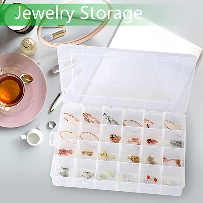 Image of 36 Grids Clear Plastic Organizer Jewelry Storage Box with Adjustable Dividers, Transparent Organizer Box for Earring Fishing Hooks (Made In India) (36 GRID JEWELLRY BOX)