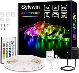sylvwin Led Strip Lights RGB - 5M Color Changing LED Lights with Remote Control,5050 LED Light Strips for Bedroom | Decoration | Home | Party | TV |Cabinet Decor