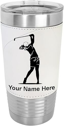 Miniatura 9 de LaserGram 20oz Vacuum Insulated Tumbler Mug Golfer Woman Personalized Engraving Included Faux Leather Gray