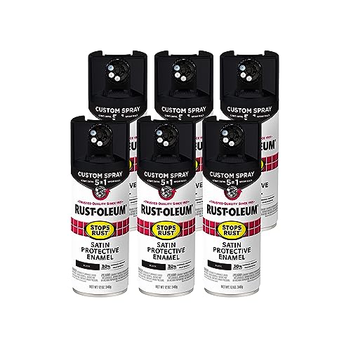 Image of Rust-Oleum Stops Rust Custom 5-in-1 Spray Paint, Satin Black | Rust Preventive Protective Enamel, Multi Surface (Metal, Wood and More), Adjustable Dial for Better Control, Fast Dry, 6 Pack