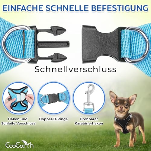 Hundegeschirr + Leine - Mittelgroß, Husky Blau - Weich gepolstert, No Pull Design Haustiergeschirr + Reflektierende Streifen für kleine + mittelgroße Hunde - von EcoEarth