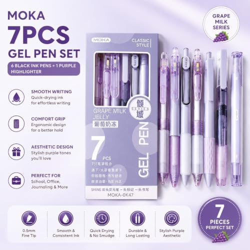 Image of RECLUSE Pastel Gel Pen Set 7 PCS Black Ink 0.5mm Fine Point, Aesthetic Kawaii Pens for School College Office, Cute Jelly Pens for Notes Journaling, Smooth Writing Stationery Set for Girls Boys