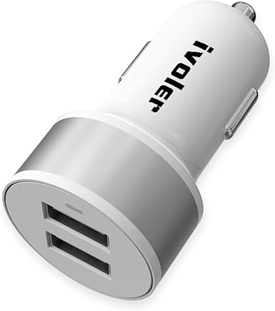 iVoler 24W / 4.8A Cargador de Coche USB Dual-Port, Adaptador Autom?vil con Tecnolog?a Qsmart para Samsung, Otros M?viles, Tableta, Cargador Portatil, etc. - (Blanco/Plata) iVoler 24W / 4.8A Cargador de Coche USB Dual-Port, Adaptador Autom?vil con Tecnolog?a Qsmart para Samsung, Otros M?viles, Tableta, Cargador Portatil, etc. - (Blanco/Plata)