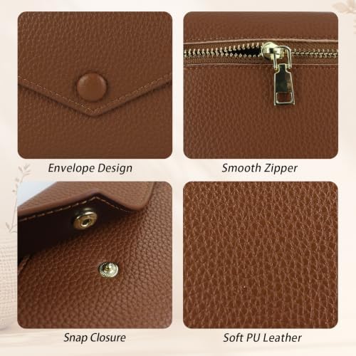 AdiStylinno RFID Wallet Women, Ultra-Thin Ladies Wallet Soft PU Leather Clutch, Slim Envelope Credit Card Holder Wallet with Zip Pocket and 2 Cash Slots (Brown) - 2