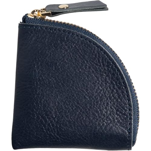 [Dom Teporna] 大容量 小銭入れ メンズ 本革 YKKファスナー イタリアンレザー 50枚収納 L字ファスナー コンパクト 小さい コインケース 化粧箱付き ネイビー