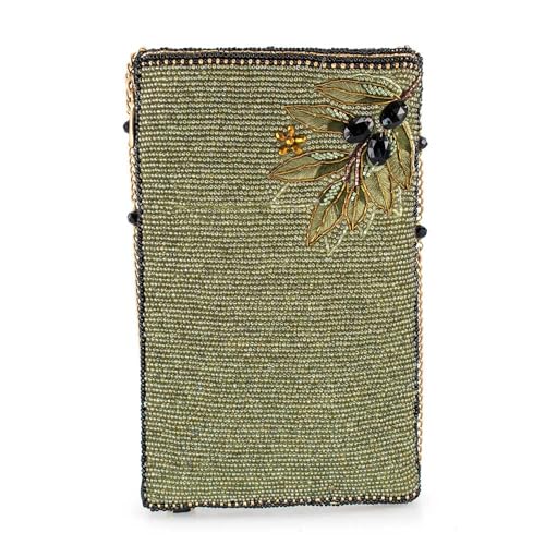 Mary Frances Olive Branch Beaded Floral Crossbody Cell Phone Bag Clutch with Leaf and Blossom Design, Green2