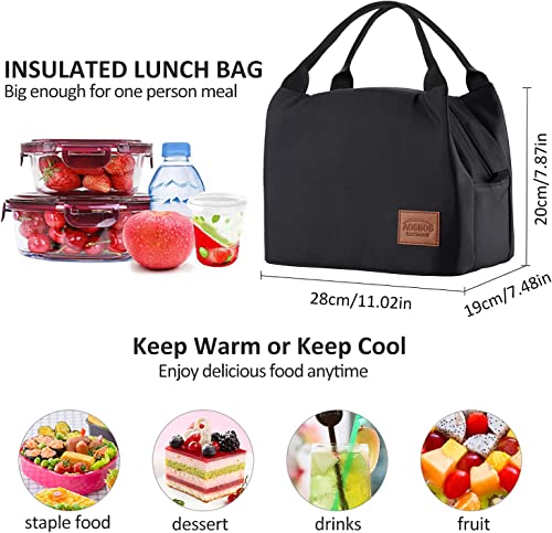 Aosbos Black Lunch Bag Women Insulated Lunch Box Men Adult Lunchbox Lunch Tote Reusable Meal Prep Container Bag Bento Box Cooler Bag For Work Office Picnic Loncheras Para Hombres Mujer #TOP1