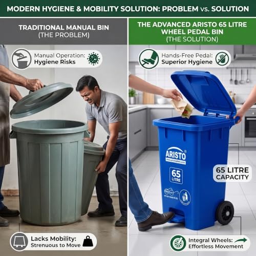 Image of 65 Litre Plastic Wheel Pedal Dustbin (Blue) Heavy Duty Foot Operated Garbage Waste Bin with Lid and Wheels (Pack Of 1)
